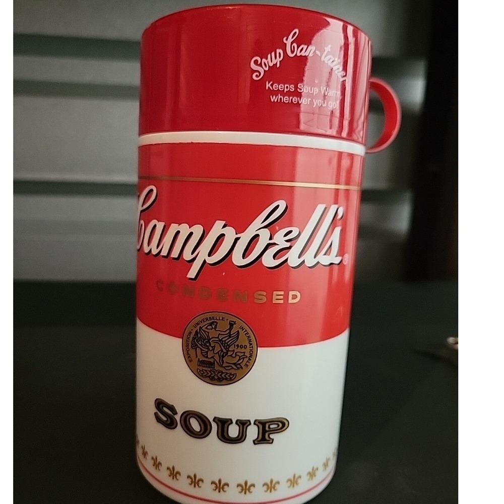 Campbell's Soup Thermos Mug Cupβ Soup-Can-Tainer Red White Plastic 11.5 Ounce